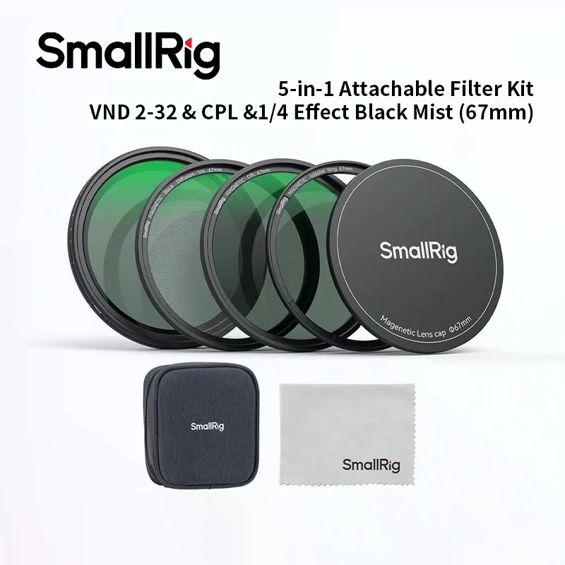 SmallRig 5-in-1 Attachable Magnetic Filter Kit VND 2-32 & CPL & 1/4 Effect Black Mist (67mm) with Threaded Adapter Ring -4726