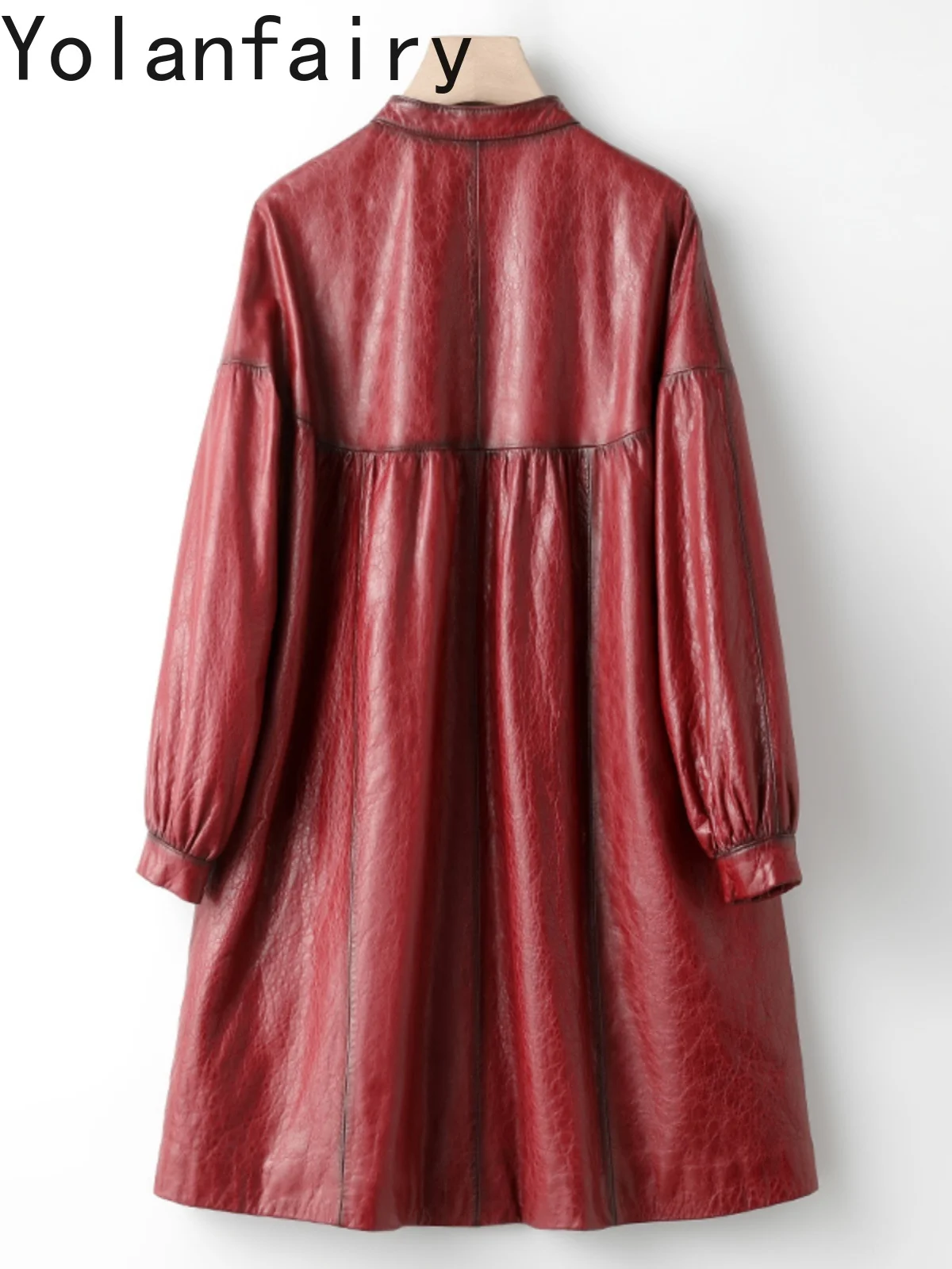 YOLANFAIRY سترة جلدية أصلية للنساء لخريف وشتاء متوسط الطول 100% معطف من جلد الغنم الحقيقي امرأة عباءة جلدية فضفاضة Chaquetas #2