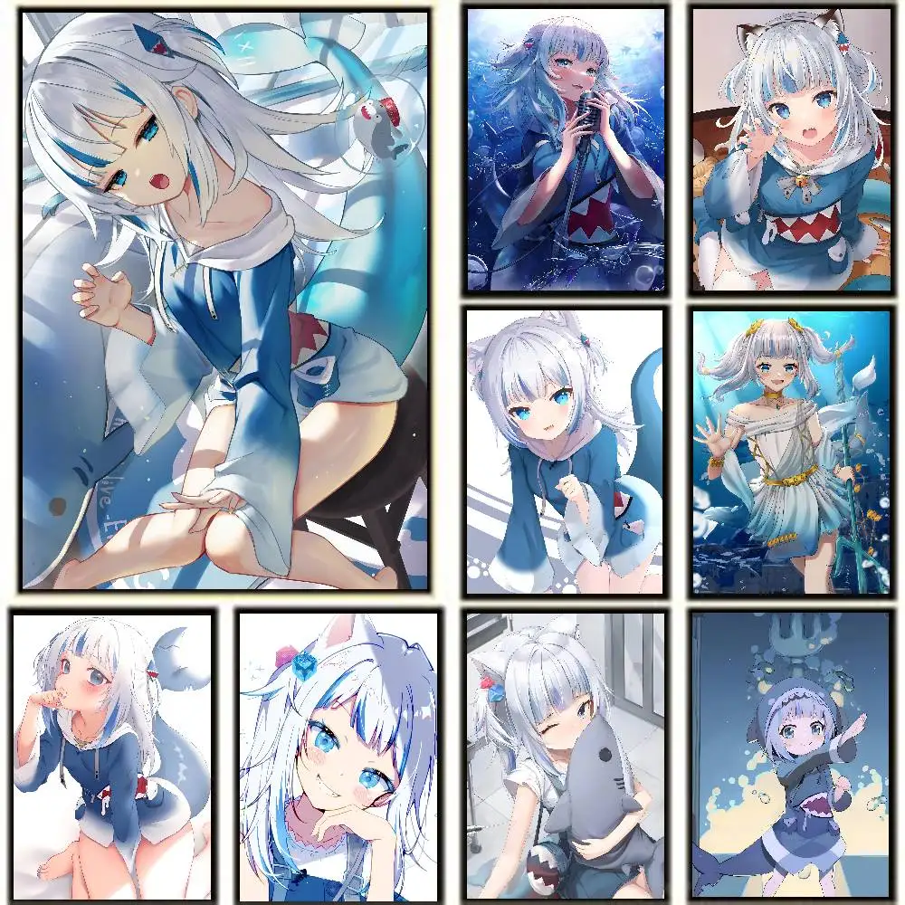 Anime Girl Gawr Gura Posters High Quality Self-adhesive Wall Art Decorations Color Prints Sticky