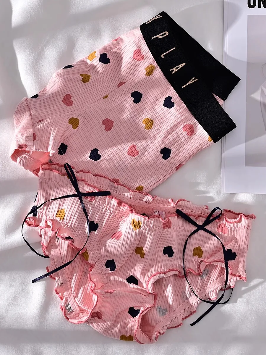 Sweet Lovers Matching Panties Sexy Pure Cotton Men Boxers Women Kawaii Loli Briefs Cute Couple Print Two Pieces Underpants Set