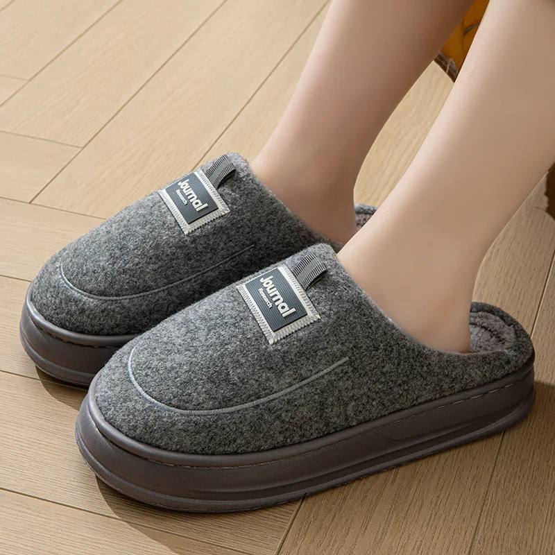 Pantoufles d'intérieur en coton pour hommes, grande taille 50-51, peluche douce, antidérapantes, chaussures de maison pour couples, hiver et automne, diapositives moelleuses au sol pour la maison