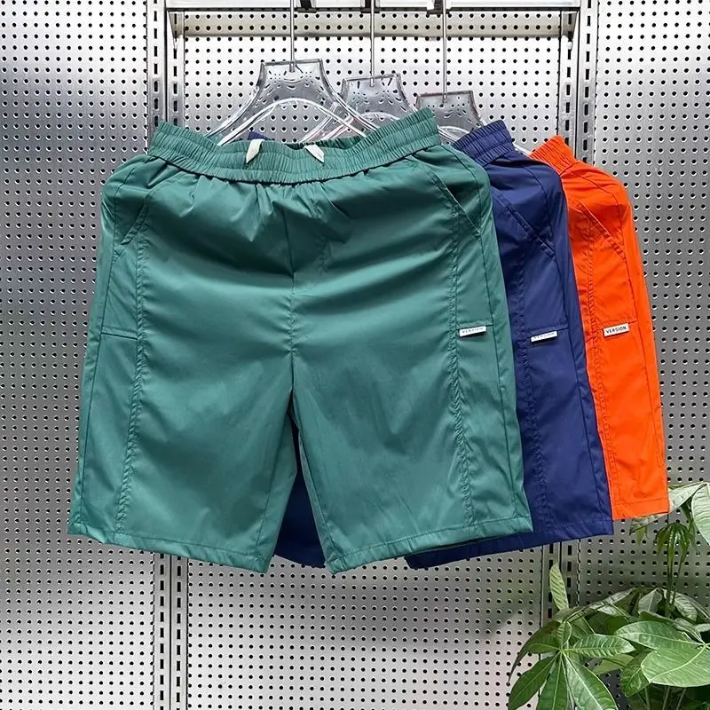 Pantalones cortos con cordón para hombre, ropa informal de seda de hielo, transpirable, secado rápido, para playa