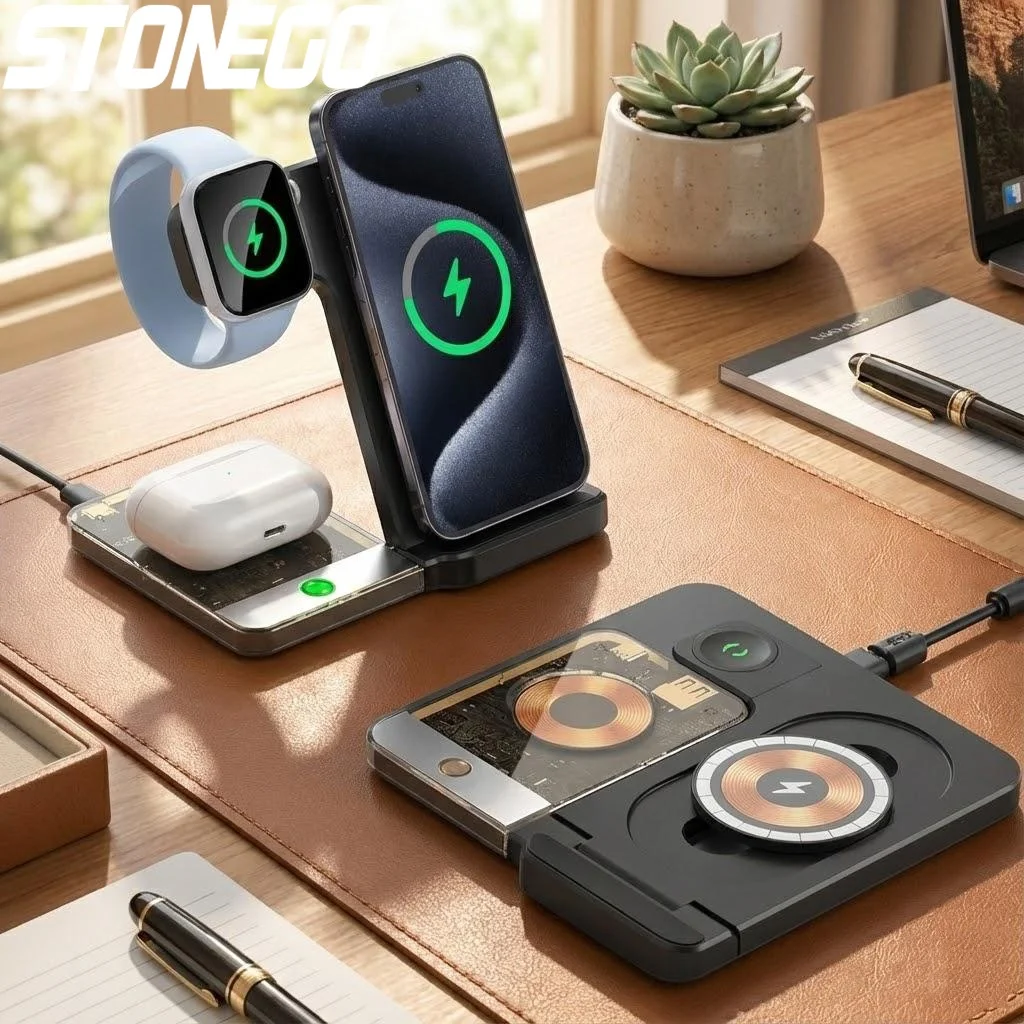 

15W Magnetic Wireless Charger Stand for iPhone 14 13 12 Pro Max Airpods Apple Watch 8 7 Fast Charging Station