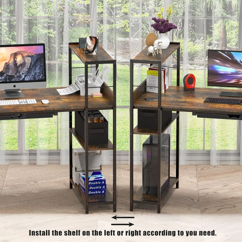 Rustic Brown 46-Inch Computer Desk with Side Shelf and Drawer for Home Office Mission Style