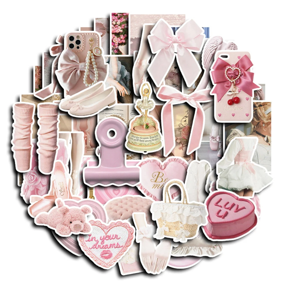 10/30/50pcs Kawaii Ins Style Pink Ballet Girl Stickers Cute Aesthetic Decals DIY Water Bottle Phone Laptop Graffiti Sticker Gift