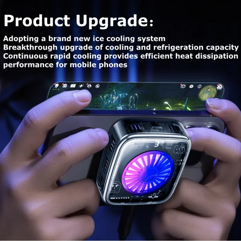 High-Performance Gaming Phone Cooler, Semiconductor with Ice Generation, Magnetic & Clip-On Design with RGB Lighting Effects