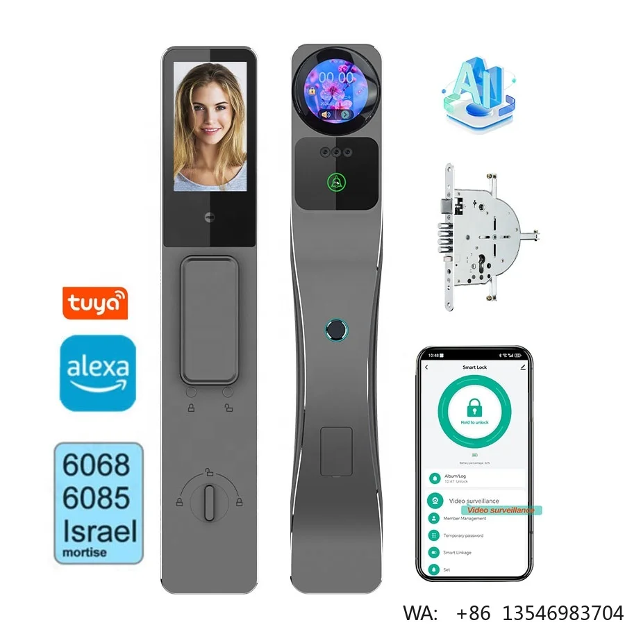 SINON Wholesale AI Smart Lock with  Video Intercom 3D Face ID Biometric Fingerprint Digital Door Lock for Home Security