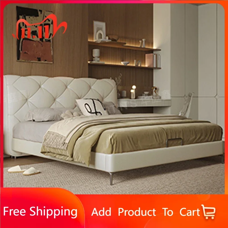 

Итальянское минималистичное белое постельное белье, двойное постельное белье, красивая кровать большого размера с рамкой, головные уборы, домашняя мебель для спальни, домашняя мебель