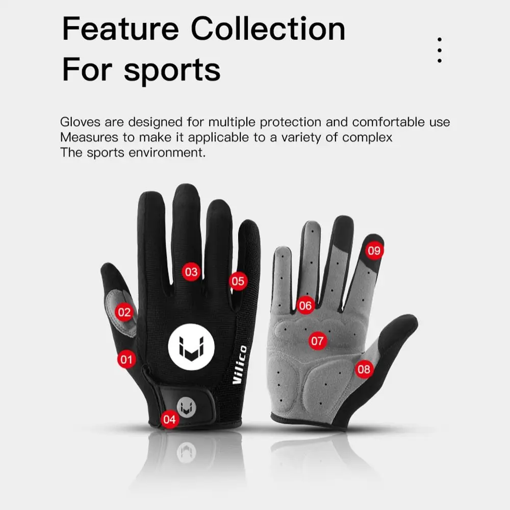 1 Pair Of Anti-slip Full Finger Gloves Shock-Absorbing Anti-skid Bike Gloves Breathable Touch Screen Riding Gloves Running