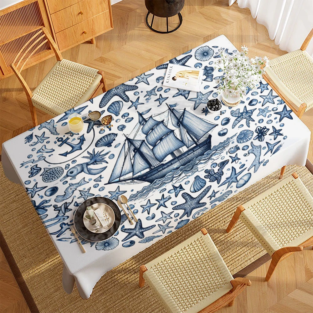 2D Flat Printed Polyester Mediterranean Table Cover Room Decor Picnic Blanket Camping Table Covers Dining Table Party Supplies