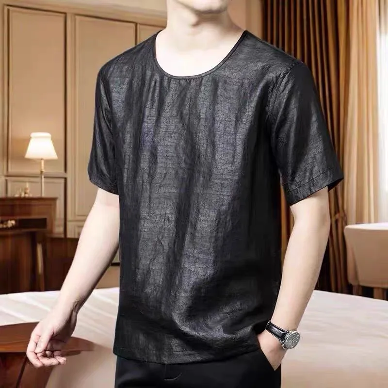Large Size Silk Cloud Cloth Shirt Short Sleeve Crack Pattern Retro Style Men's T-Shirt Chinese Style Casual Wear Young Men