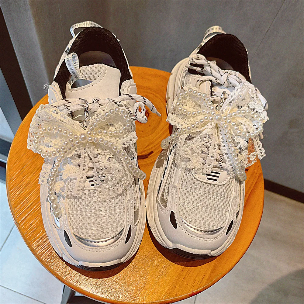 Shoe Charm Accessories Fashion Lace pearl bow Shoe laces Charms for Sneakers Decorative Shoe Flower Buckle Key Chain Accessories