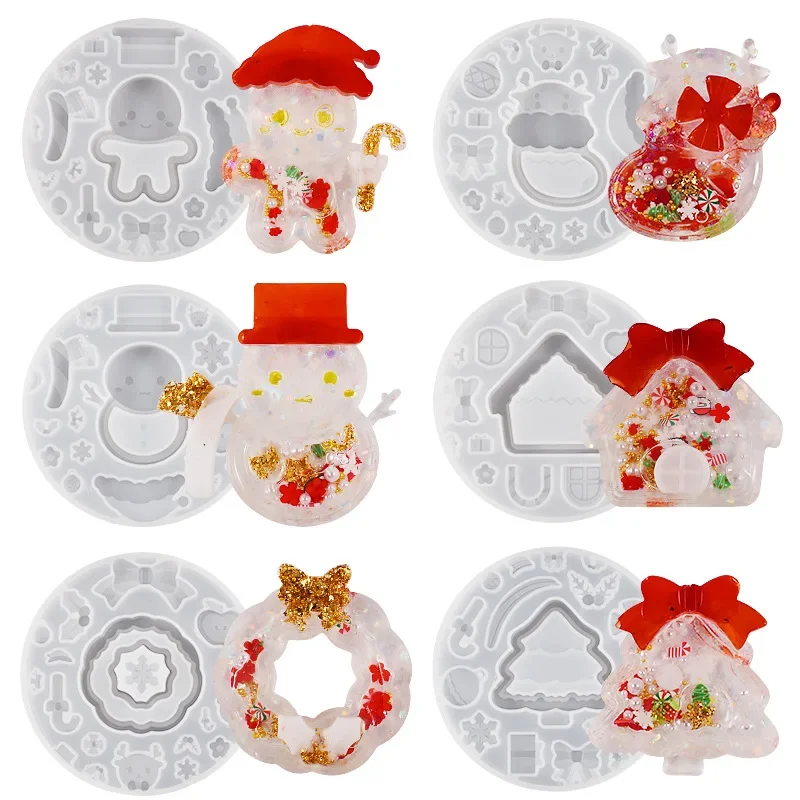 

Handmade DIY Epoxy Resin Mold Christmas Shaker Mold Quicksand Mold Set Tree House Snowman Pendant Silicone Mold