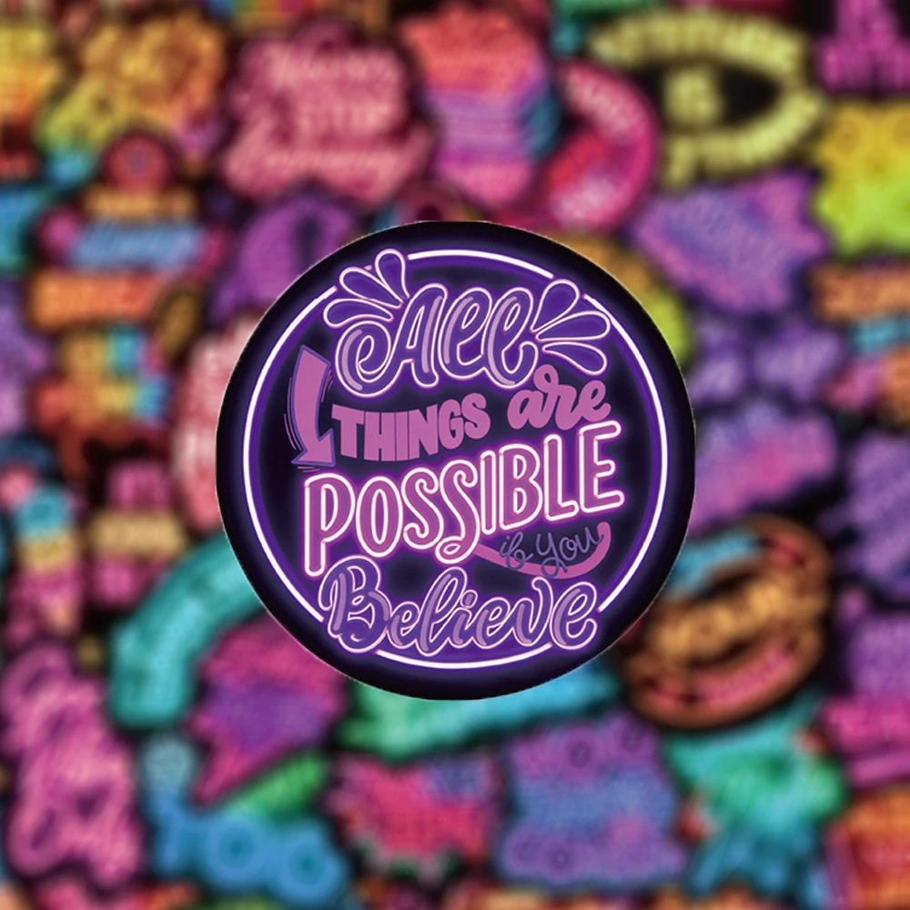 10/30/50pcs Funny Neon Inspirational Phrases Stickers Cartoon Positive Affirmation Quote Decals Scrapbook Laptop Phone Sticker
