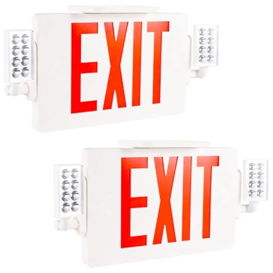 LED Combo Exit Sign, Emergency Light with 2 Adjustable Heads and Double Face, Back Up Batteries- US Standard Red Letter EXIT, U