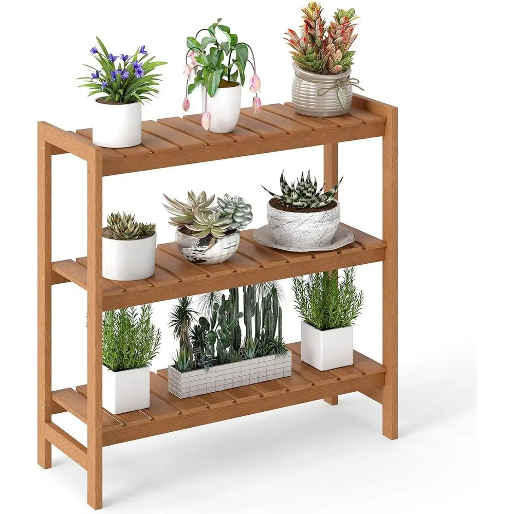 

Трехуровневая деревянная подставка для растений с перфорированными полками, подходит для использования в помещении и на улице, идеально подходит для патио, сада и гостиной.