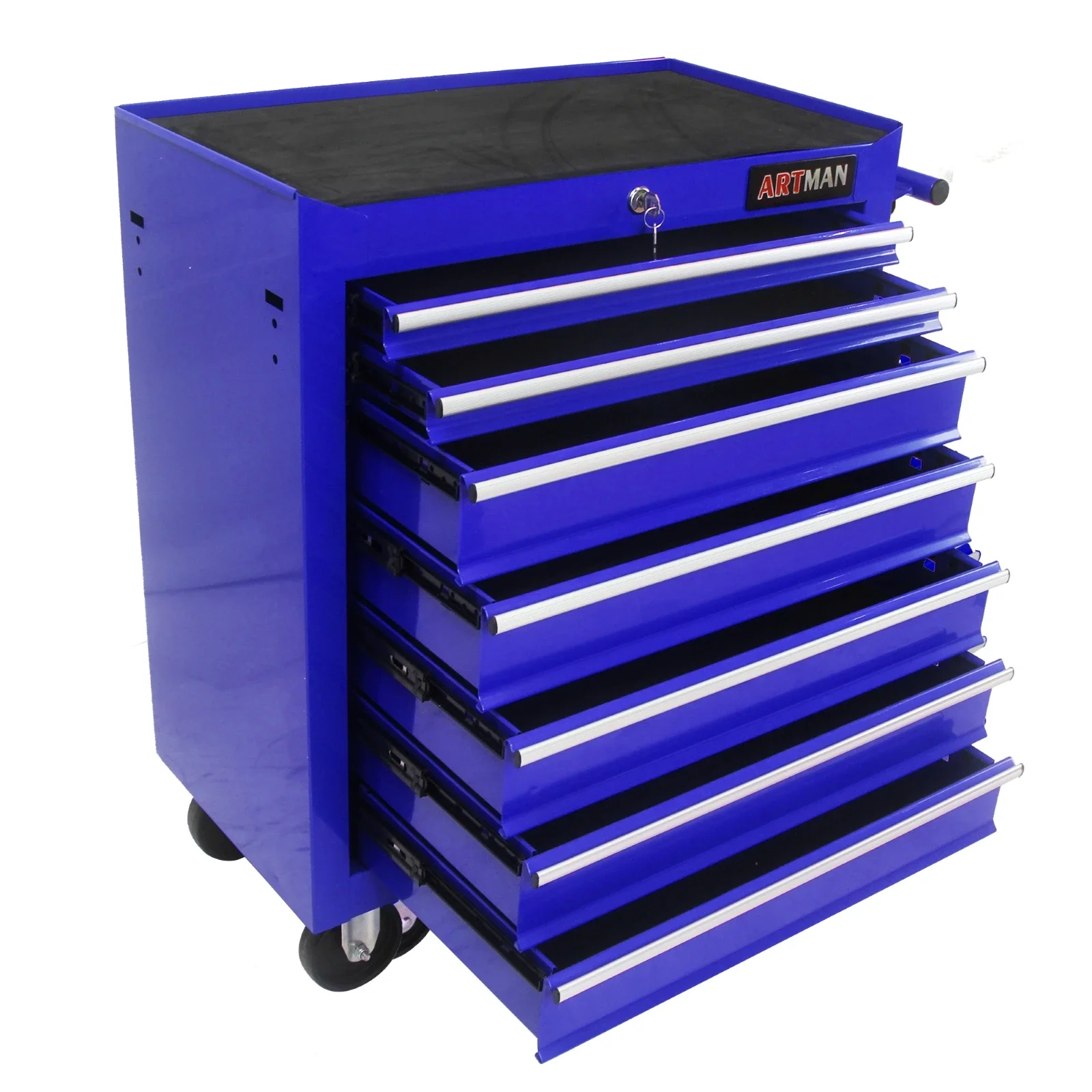 Cabinet, Box, 7 Drawer Rolling Tool Box with Key Lock for Garages, Workshops, Repair Shops, Blue; Steel Rolling Tool Boxes
