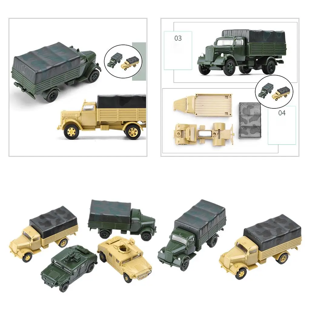 6Pcs 1/72 4D Assemble Truck Car Plastic Vehicle Model Table Toy Building Kit