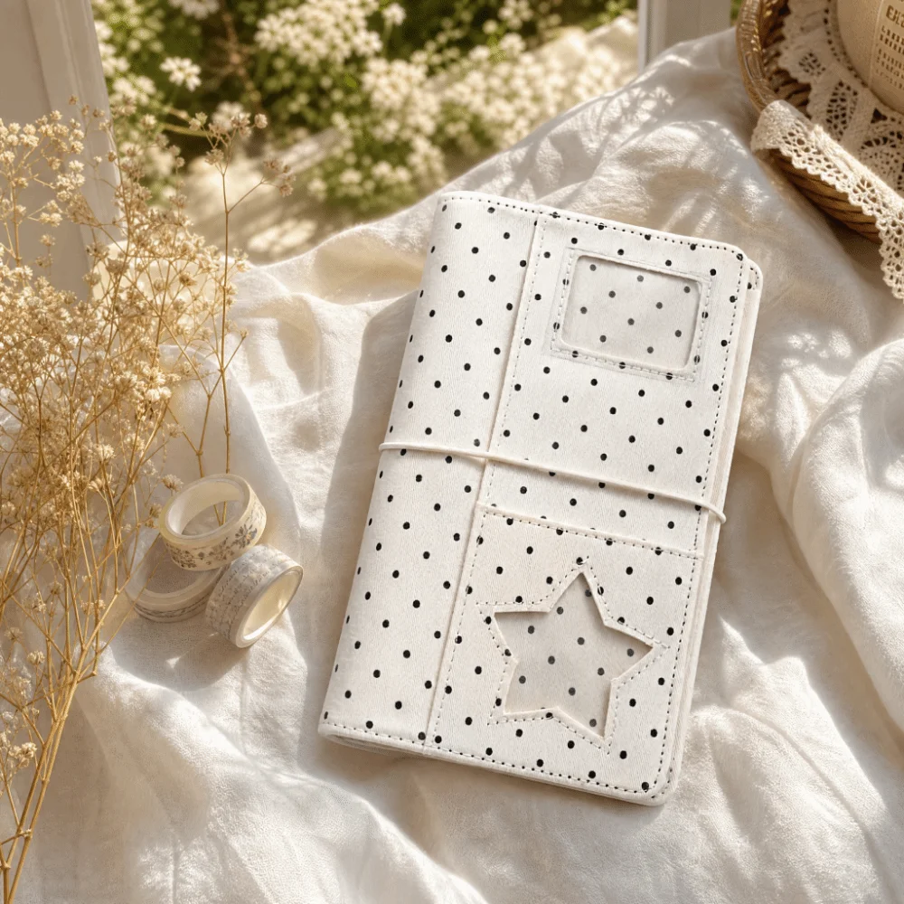 

Polka Dot Hand Account Cover Shell Cloth Binder Simple Binder Notebook Cover Shell Twill Texture 6-Hole Multi Pocket Cover Shell