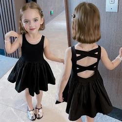 Summer Kid Girl Dress Backless Fashion Princess Dress Sleeveless Birthday Party Baby Girl Costume Toddler Beach Clothes A1238