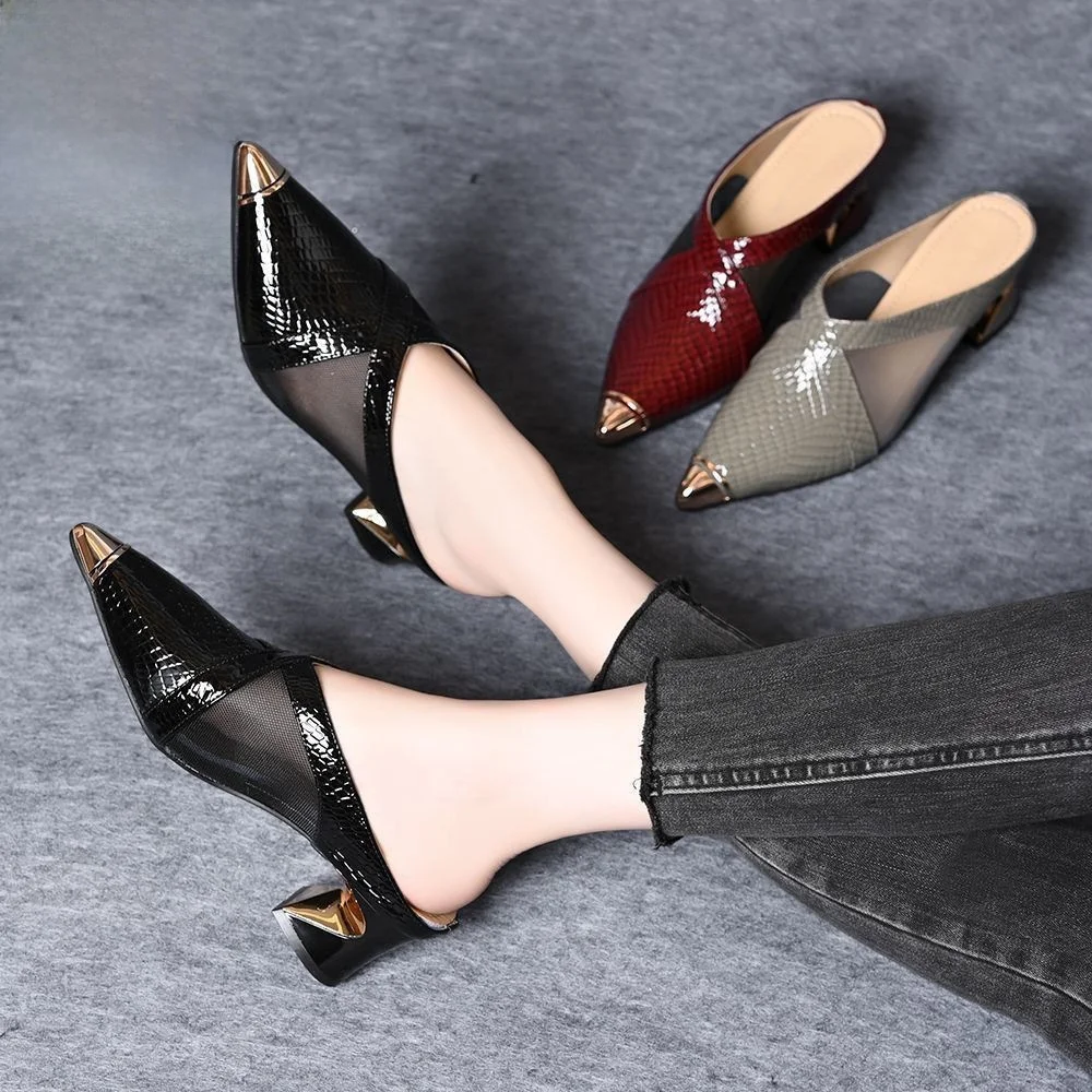 

Commute Friendly Metal Heel mid Heel Sandals for Women Thick Heel High Heel Slip on Summer Spring New Style Comfortable Shoes