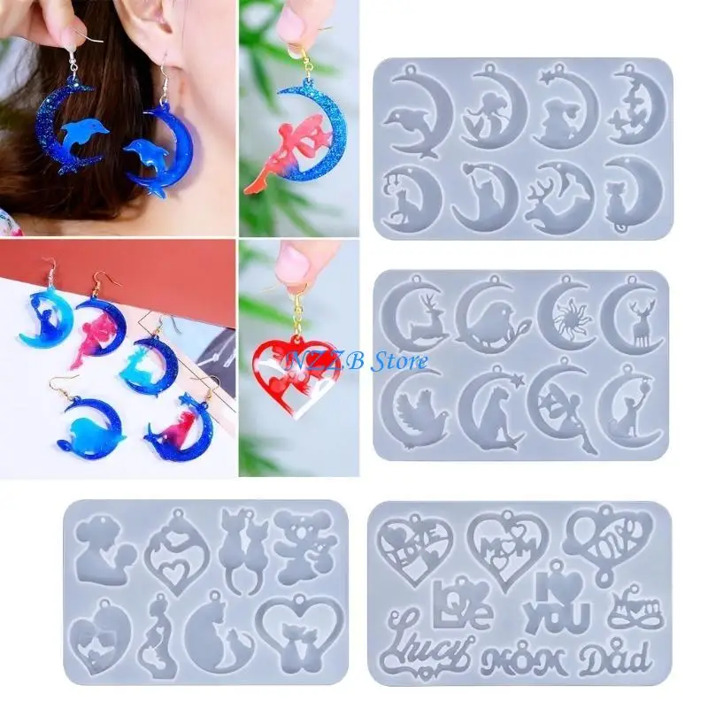 

T21F Earrings Pendants Silicone Mold Epoxy Resin Mould Ear Drop Molds DIY Handmade Jewelry Crafts Making Tool for Girls