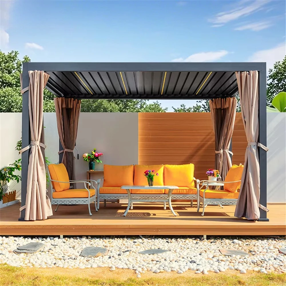 Custom Electric Aluminum Pergola  Bioclimatic Louvered Roof System & Waterproof All-Season Sunshade for Outdoor Gardens