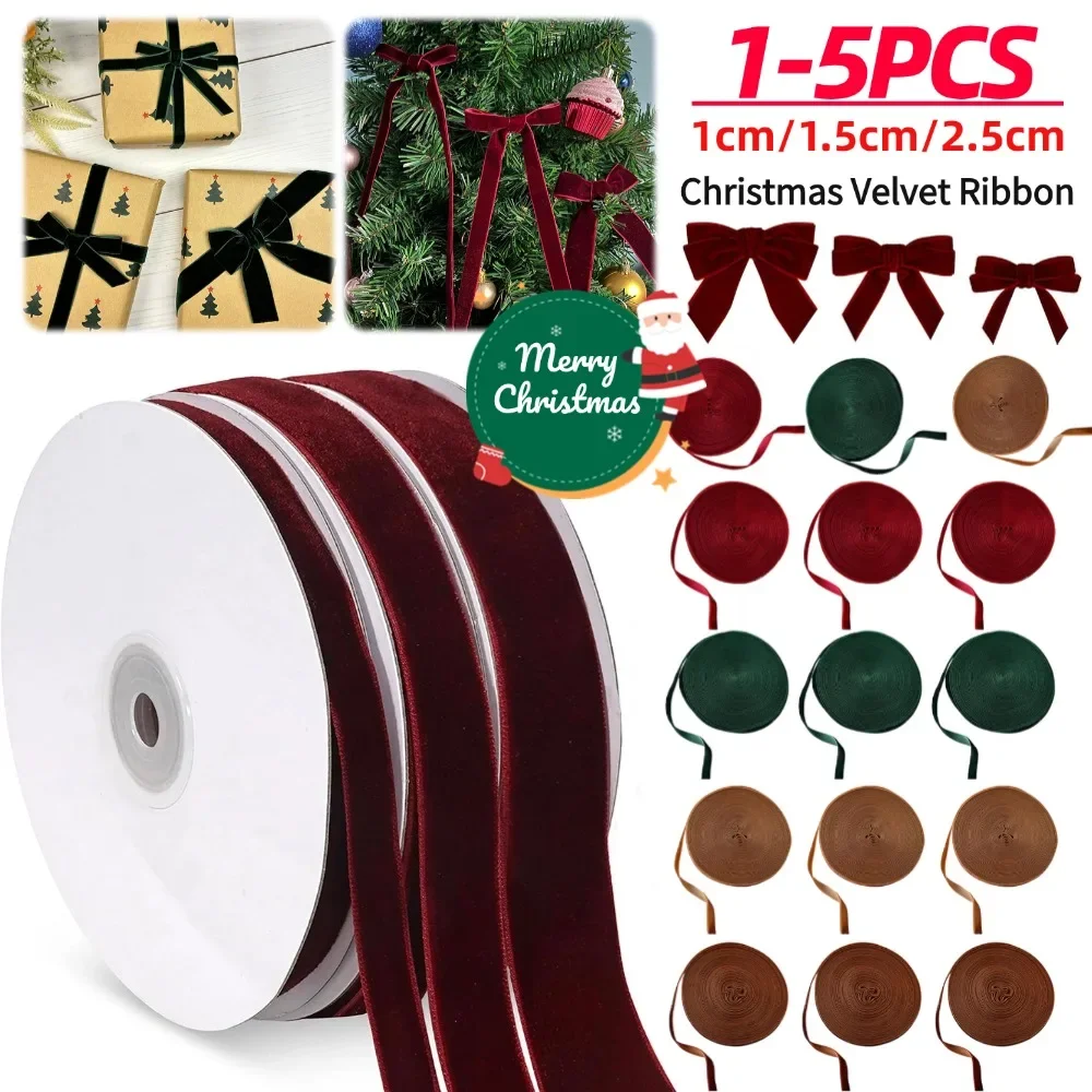 1/1.5/2.5 سنتيمتر شريط مخملي ل اليدوية هدية باقة التفاف لوازم عيد الميلاد توبر القوس صنع أشرطة ديكور المنزل الطرف