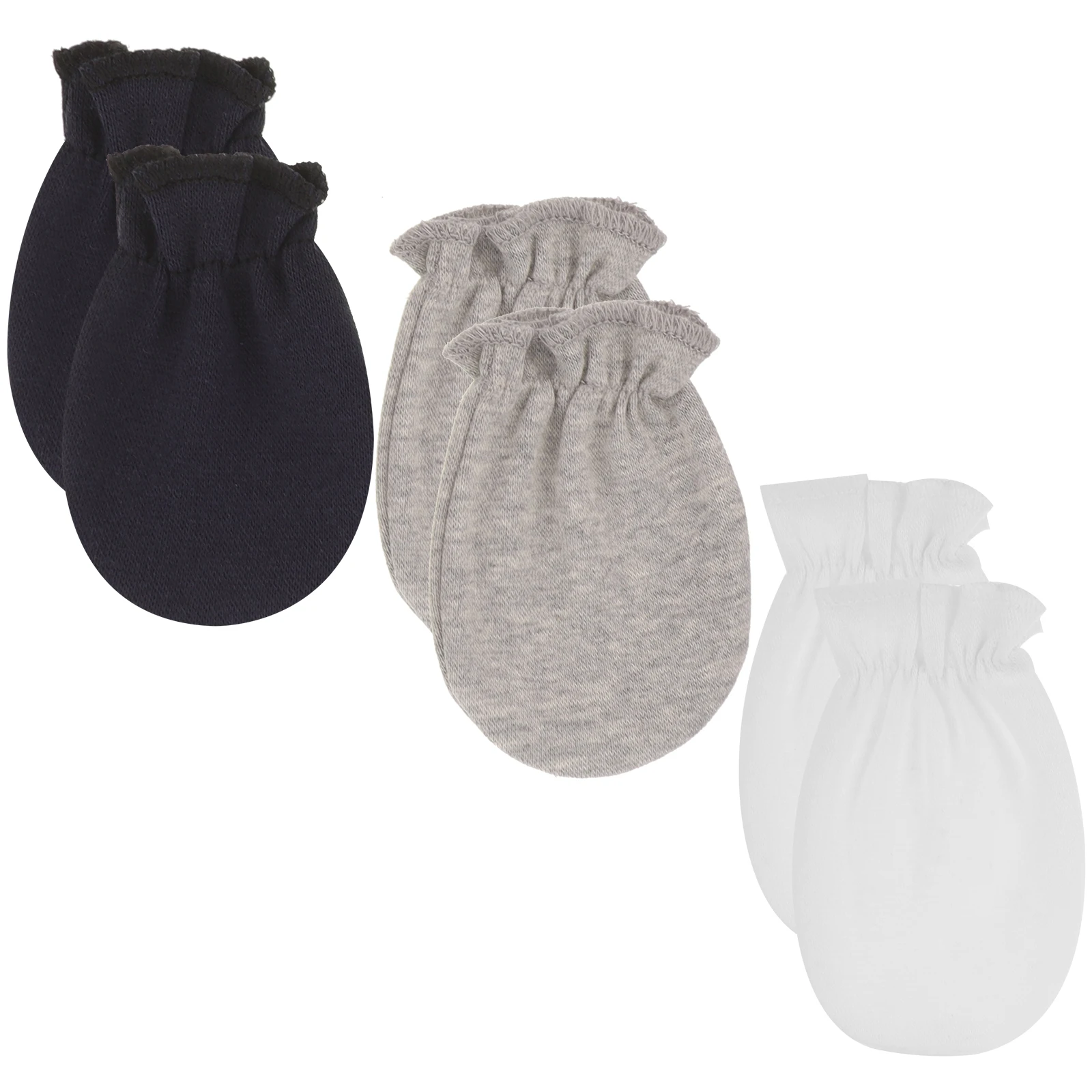 

3 Pairs Anti Scratch Baby Mittens Newborn Gloves 0 12 Months White Navy Gray Knitted Elastic Design Portable Soft Breathable