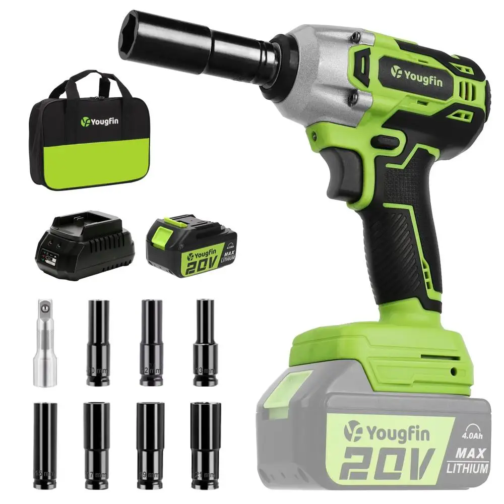 Brushless 20V Cordless Impact Wrench Kit 400N.M 4.0Ah Battery Power Impact Gun 1/2