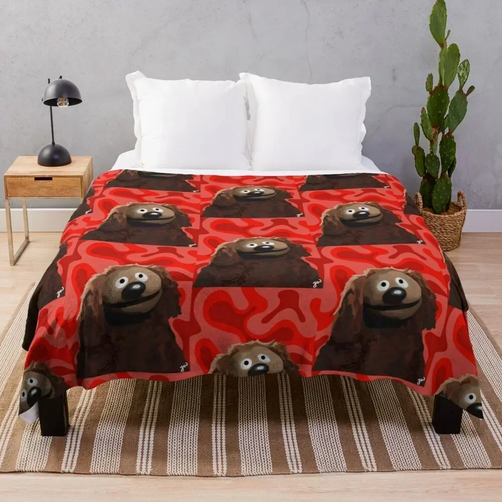 

Rowlf The Dog painting portrait (version 1/3 - Red background) Throw Blanket Plush Fuzzy Cozy Blanket for Couch Sofa