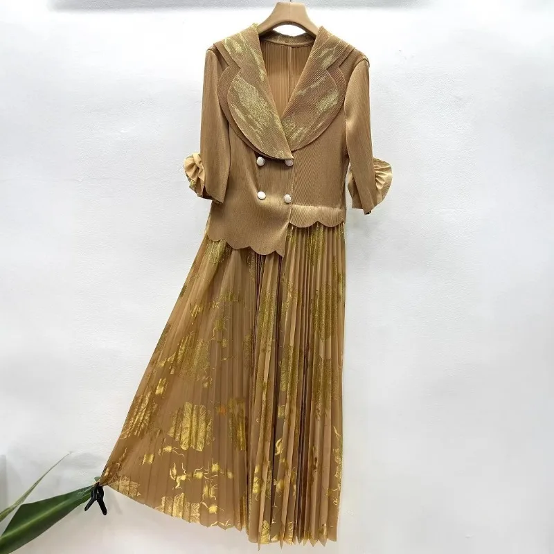 Miyake 2025 Nowe Sukienki Damskie Plus Size Modny Nadruk Codzienne Duże Elastyczne Bez Kłopotów z Prasowaniem Odporne na Zagniecenia Odzież Afrykańska Sukienka na Bal Plisowana