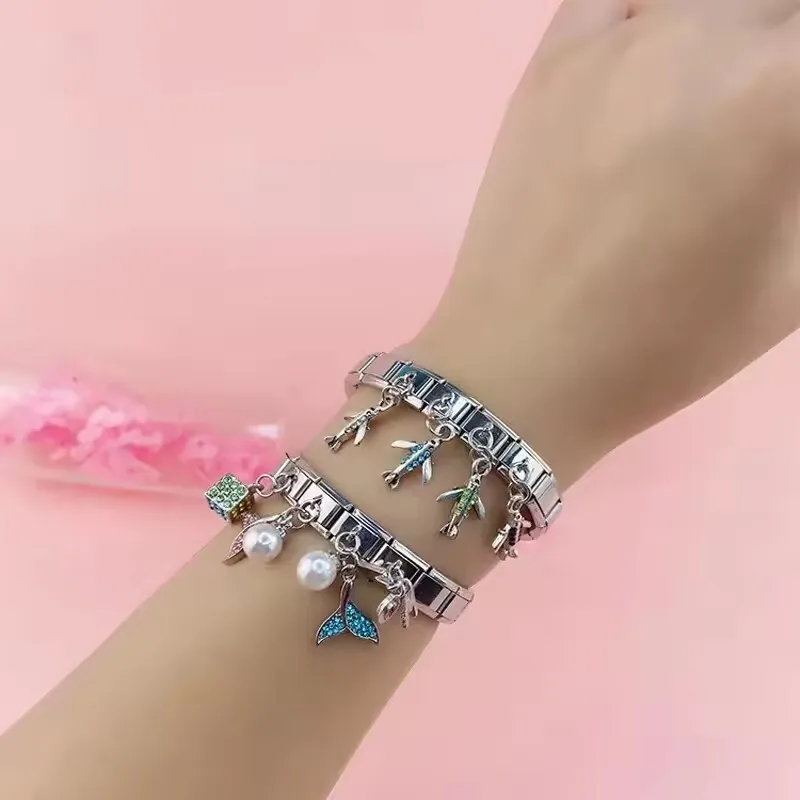 Memnon New Original Daisy Mom Owl Mermaid Tail Dazzling CZ Italian Charm Fit 9mm Bracelet Stainless Steel Jewelry Making