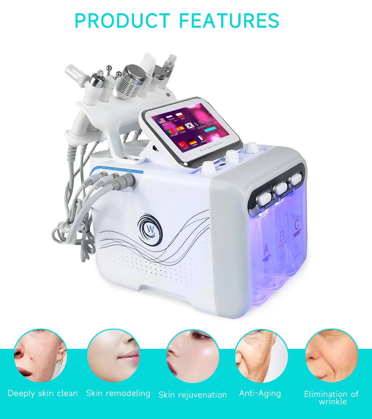 MEISIKANG 6IN1 Hydro Facial Machine Deep Cleaning Pores Moisturizing Water Oxygen Face Skin Care Aqua Beauty Device