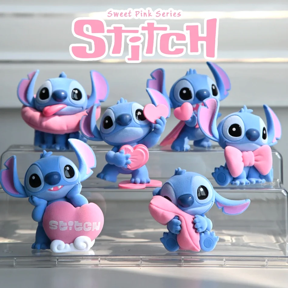 

Genuine 6Pcs 52TOYS New Disney Stitch Sweet Pink Series Flocking Blind Box Kawaii Stitch Action Figure Surprise Gift Customized