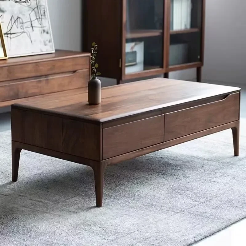 

Nordic modern black walnut coffee table simple light luxury new Chinese storage cabinet