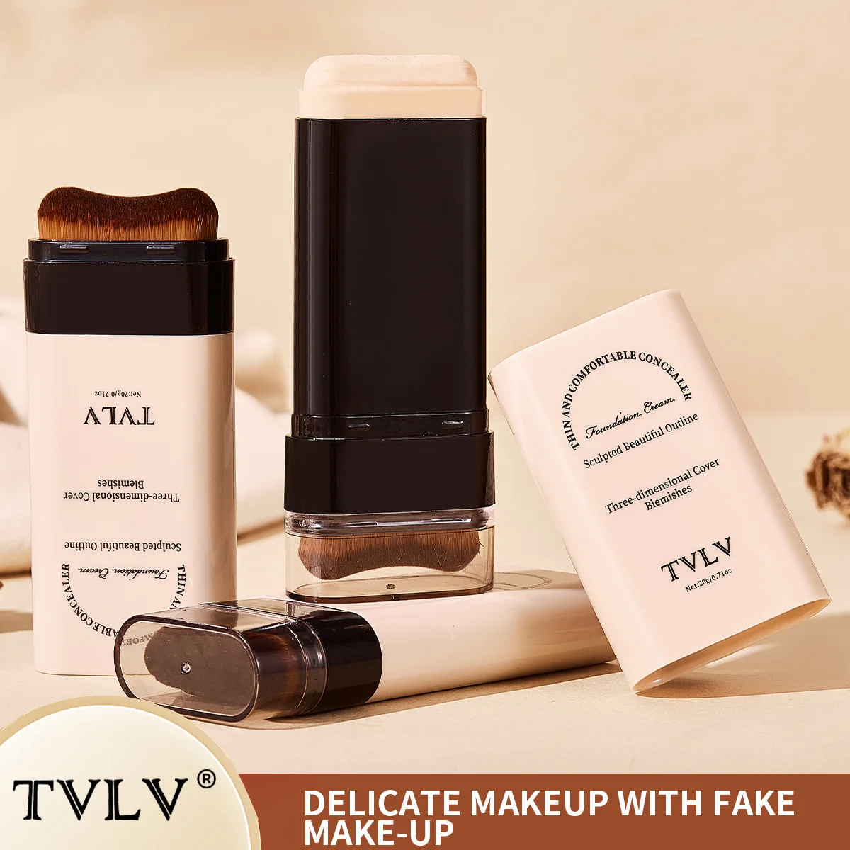 Base de Maquillaje en Barra Velvet Moist Light Eraser con Brocha, Corrector de Larga Duración, Crema de Maquillaje para el Rostro, Cosmético de Belleza Natural