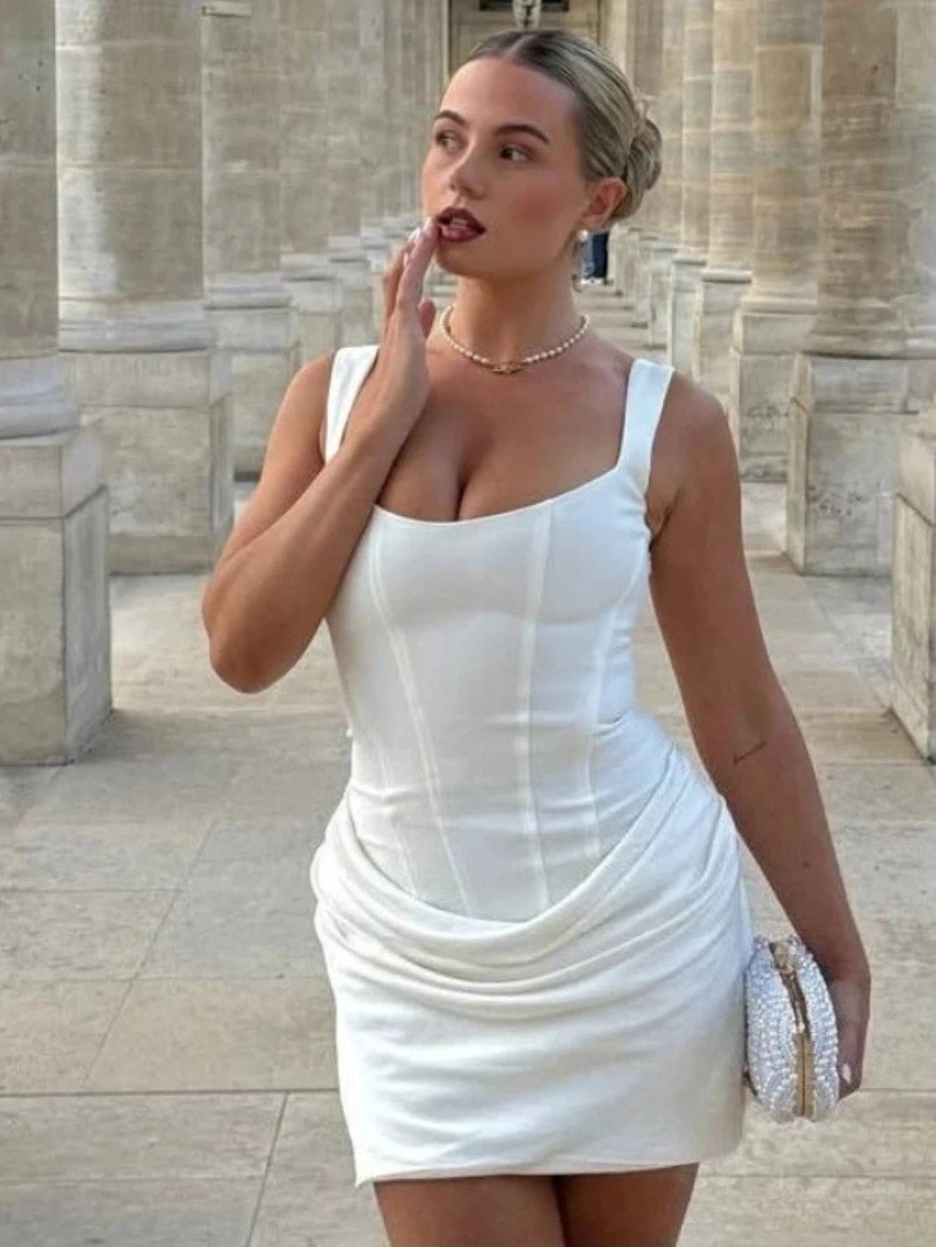 

Women's Sexy Back Lace Up Draped Elegant Dress Mini Bodycon Corset Dress Brown Club Party Evening Gown