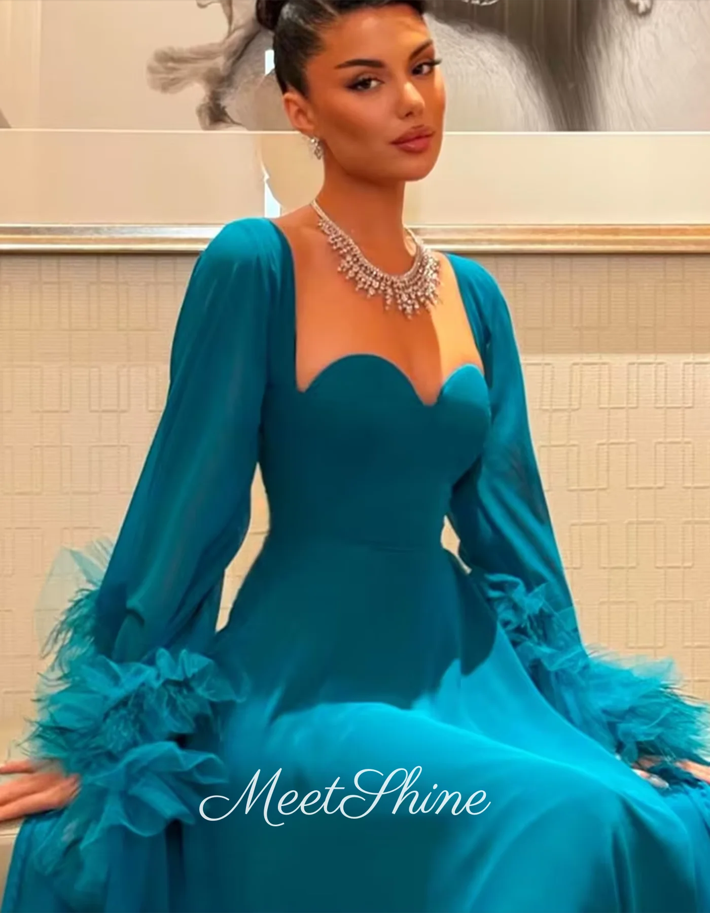 Mangas compridas vestido de baile mulher querida moda chiffon a linha vestido de noite vestidos de festa personalizado vestido de ocasião formal 2025