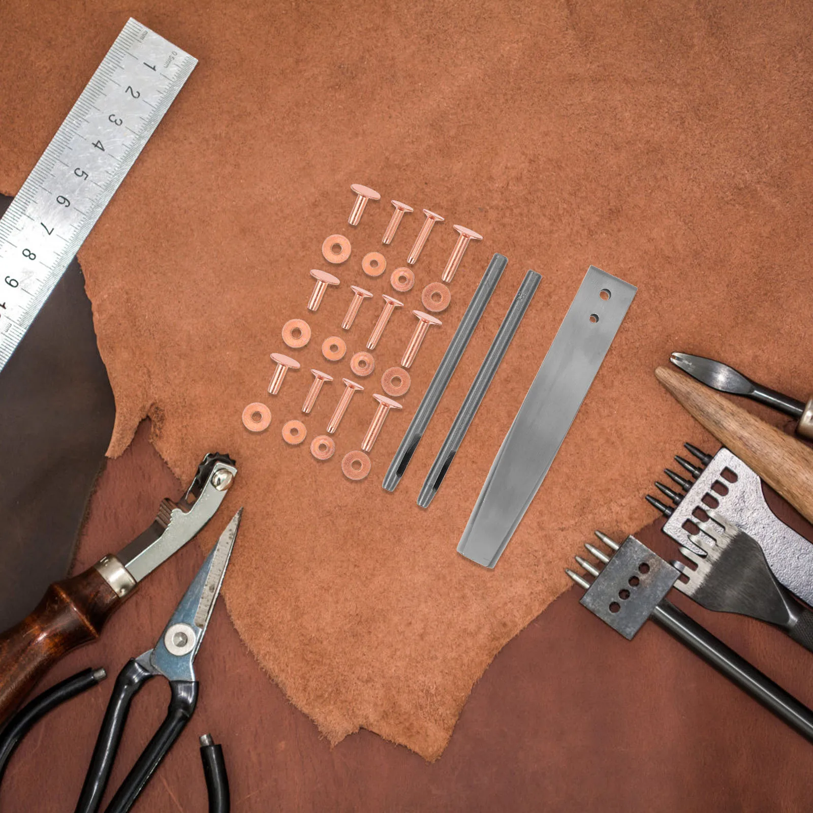 

1 set Copper Set Kit 4 Sizes for Belts Wallets Collars DIY Punk Craft Punk Rivets Rivets Studs Solid Tools