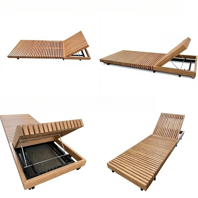 Retro Teak Recliner High Quality Solid Wood Outdoor Furniture for Villa Family Courtyard