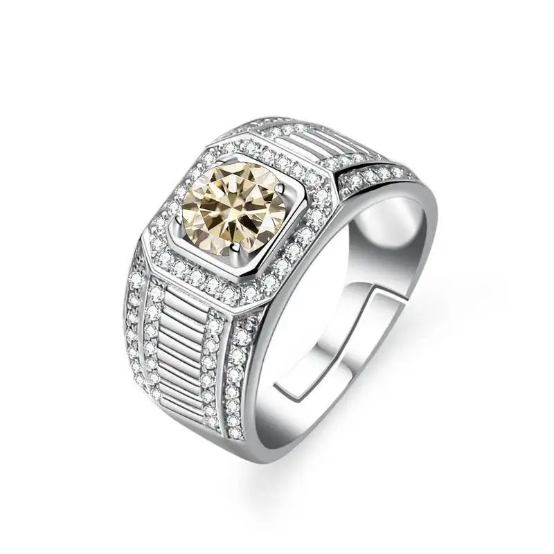 1CT Moissanit Herrenring aus 925er Sterlingsilber mit leuchtender Feuerfarbe, luxuriöser Paar-Ehering für Herren 2026 – Detail 15