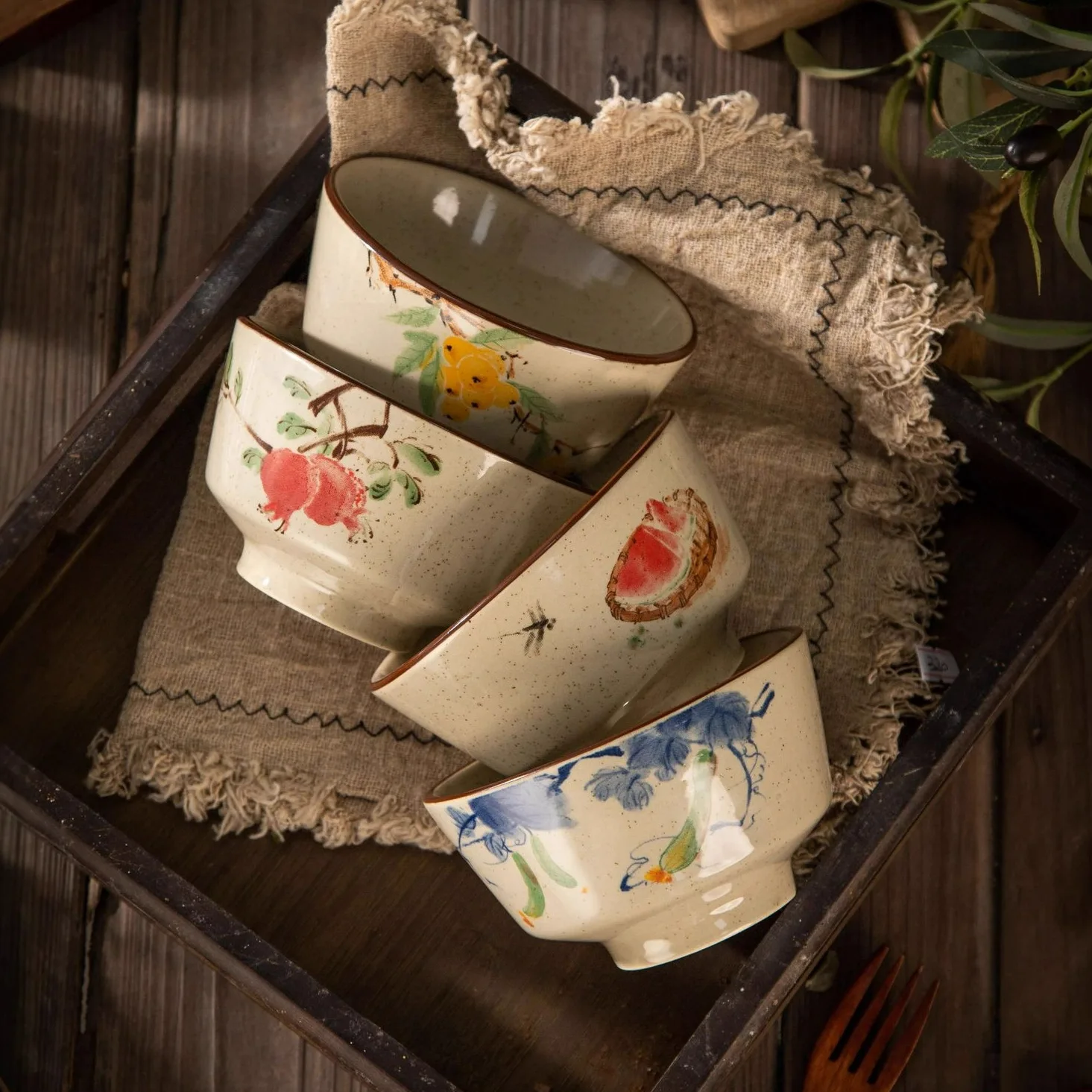 New Underglaze Chinese Style Rice Bowl Household High Value Noodle Bowl Dessert Bowls Rice Soup Bowl Ceramic Tableware Daily Use