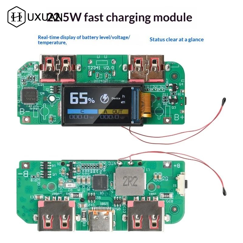 Modulo di ricarica rapida da 22,5 W per Power Bank fai da te PD QC VOOC Protezione del circuito della scheda caricabatteria al litio da 3,7 V con display a LED