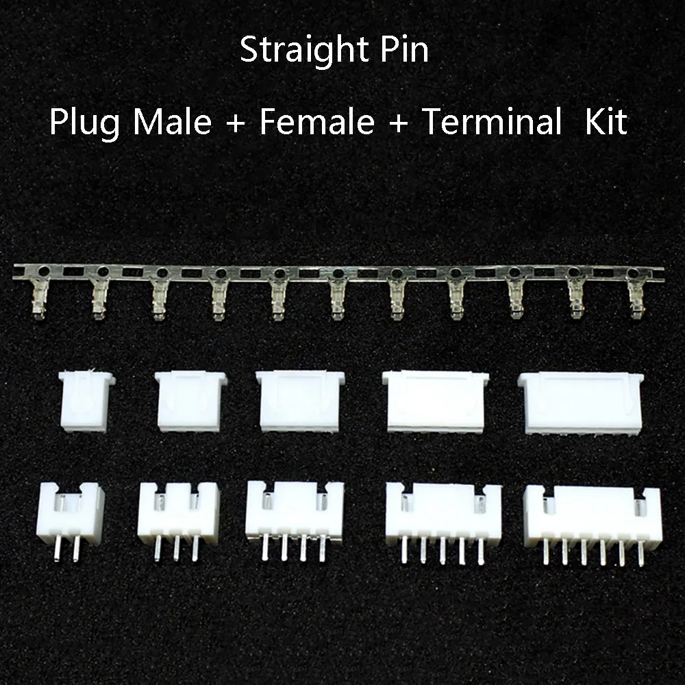 XH2.54 Male Straight Pin Right Angle Pin Material Connector Leads Pin Header Kit 2p-20p Plug Male + Female + Terminal Kit