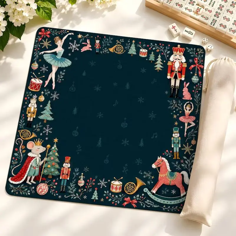 VIKAMA Nutcracker Ballet Mahjong Mat Dark Blue Non Slip Table Cover For Mahjong Poker Card Game Family Party Decor