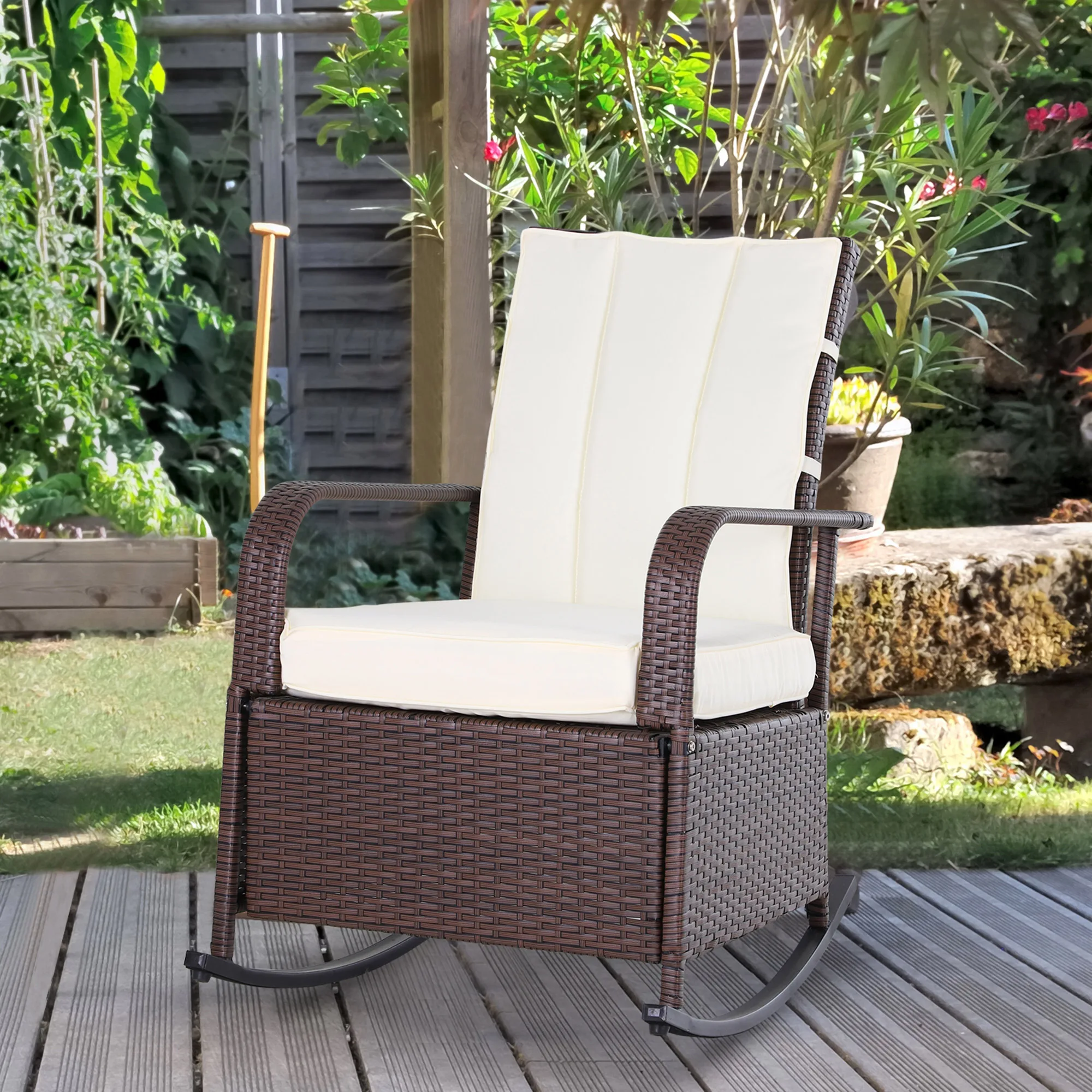 Adjustable Wicker Recliner Cushion Rocker Chair Pool Chaise Patio Lounge outdoor