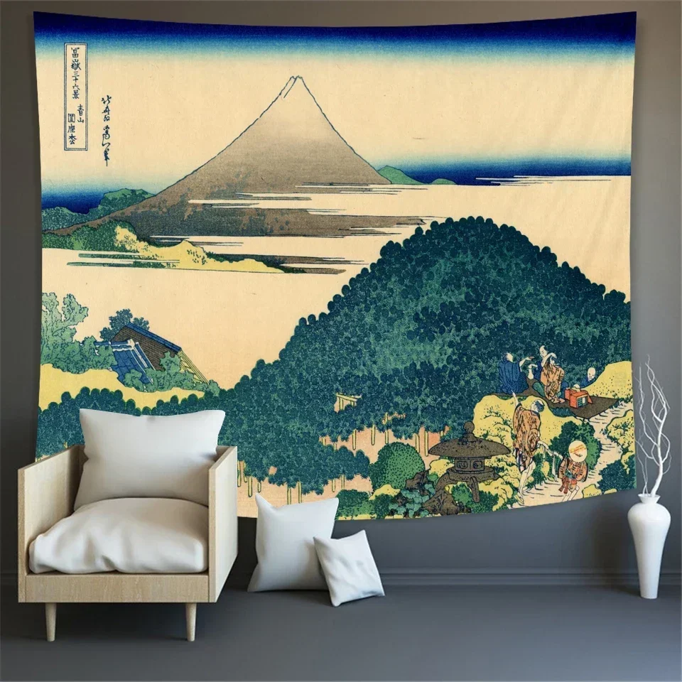 VIKAMA Kanagawa Suruga-ji Tapestry Ukiyo-e Japanese Wave Wall Hanging Cloth Living Room Tea Room Tapestry Home Decoration