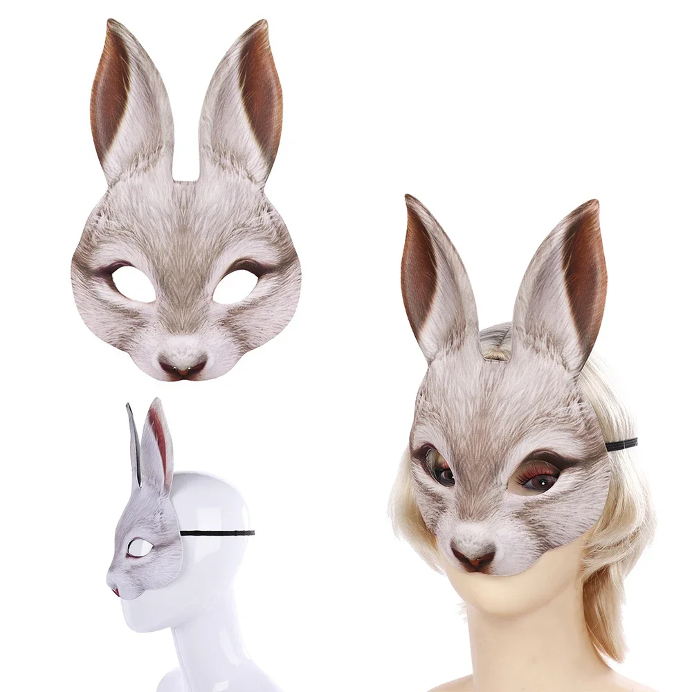 Realistische Kaninchenmaske Maskerade Frohe Ostern Kostüm Requisiten 3D Tier Halbgesichtsmaske für Erwachsene Cosplay Halloween Dekoration Zubehör – Detail 4