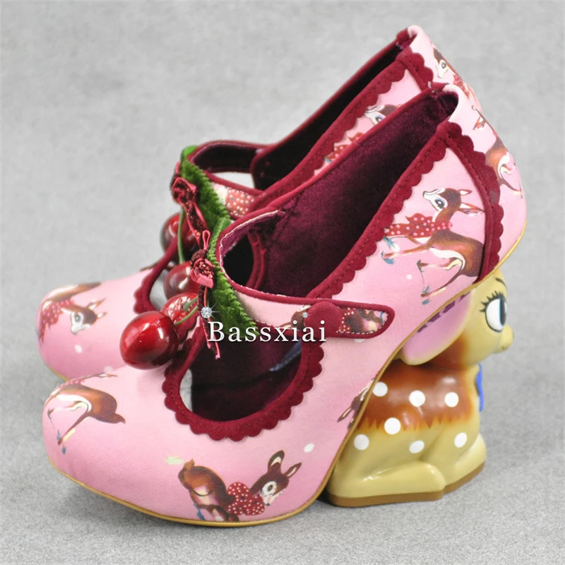 Women's Deer Heel Pumps with Buckle Belt - Round Toe Party Shoes